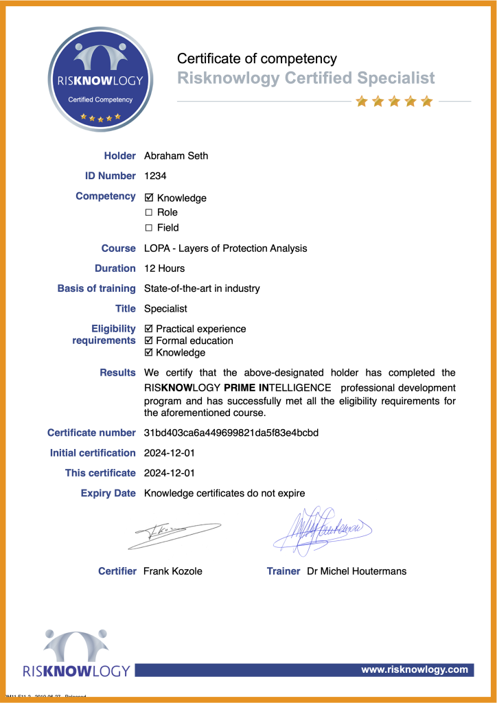 Specialist Certification LOPA